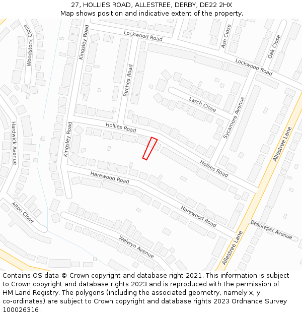 27, HOLLIES ROAD, ALLESTREE, DERBY, DE22 2HX: Location map and indicative extent of plot