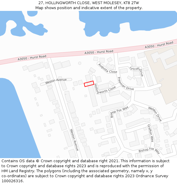 27, HOLLINGWORTH CLOSE, WEST MOLESEY, KT8 2TW: Location map and indicative extent of plot