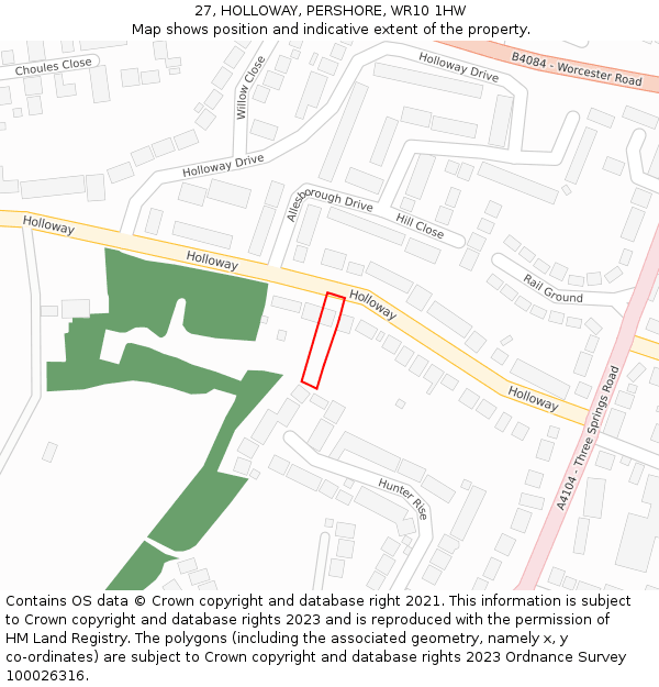 27, HOLLOWAY, PERSHORE, WR10 1HW: Location map and indicative extent of plot