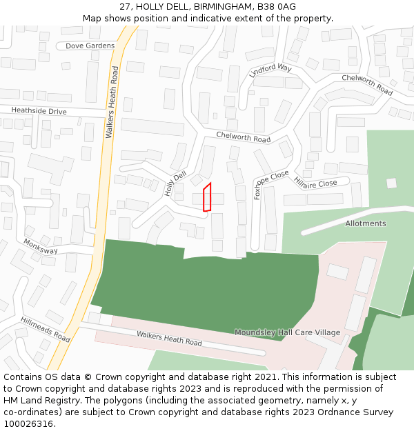 27, HOLLY DELL, BIRMINGHAM, B38 0AG: Location map and indicative extent of plot