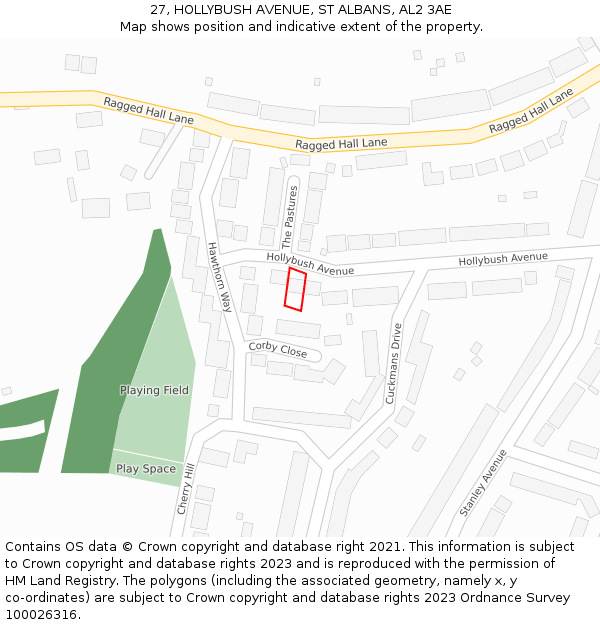 27, HOLLYBUSH AVENUE, ST ALBANS, AL2 3AE: Location map and indicative extent of plot