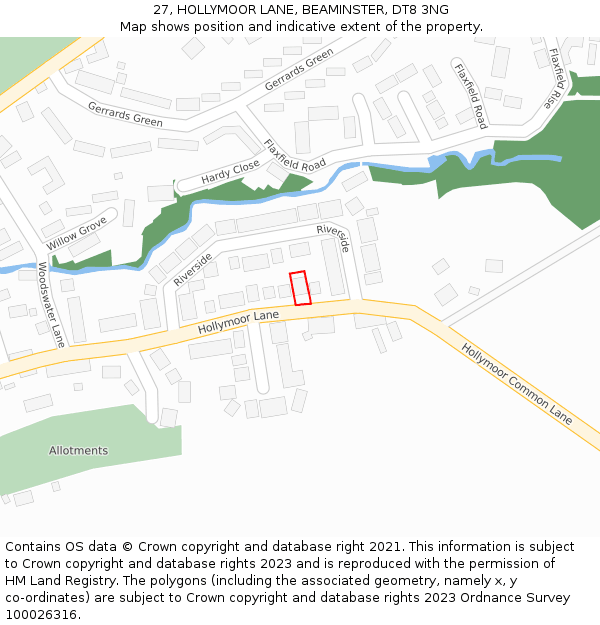 27, HOLLYMOOR LANE, BEAMINSTER, DT8 3NG: Location map and indicative extent of plot