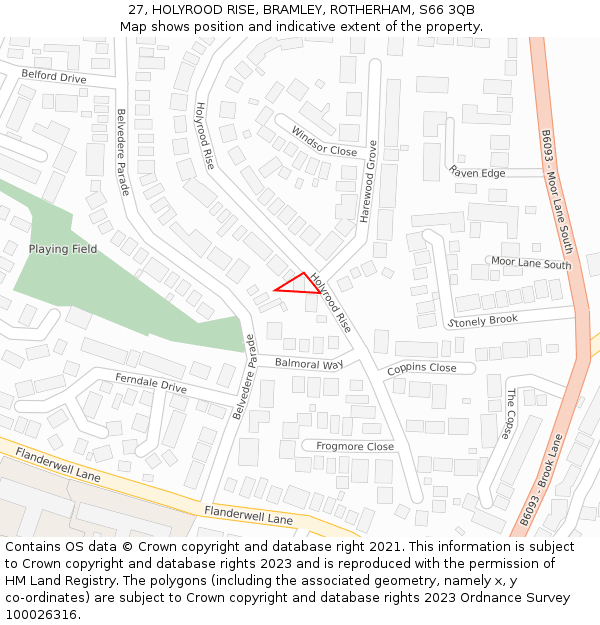 27, HOLYROOD RISE, BRAMLEY, ROTHERHAM, S66 3QB: Location map and indicative extent of plot
