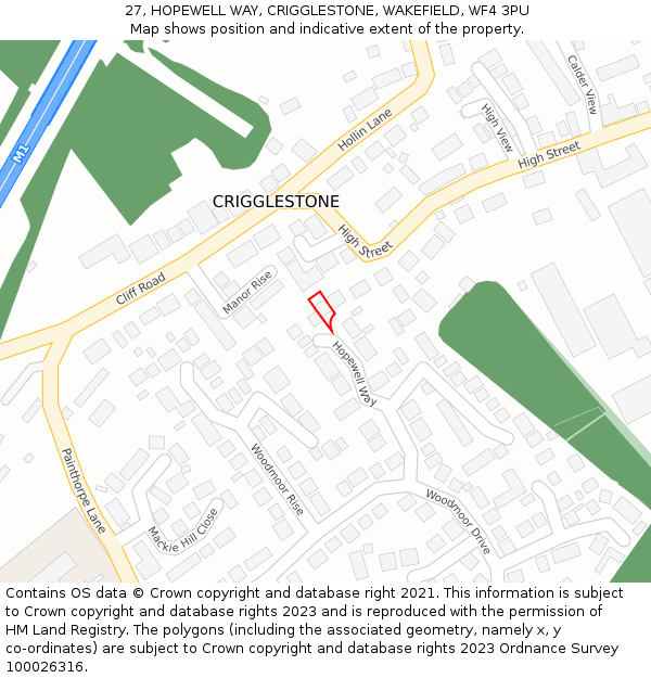 27, HOPEWELL WAY, CRIGGLESTONE, WAKEFIELD, WF4 3PU: Location map and indicative extent of plot