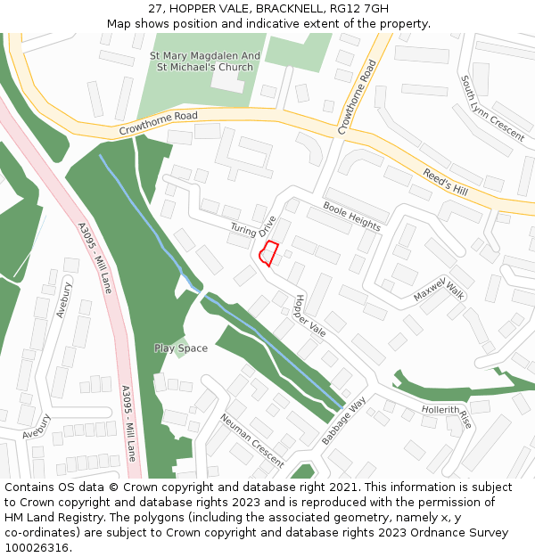 27, HOPPER VALE, BRACKNELL, RG12 7GH: Location map and indicative extent of plot