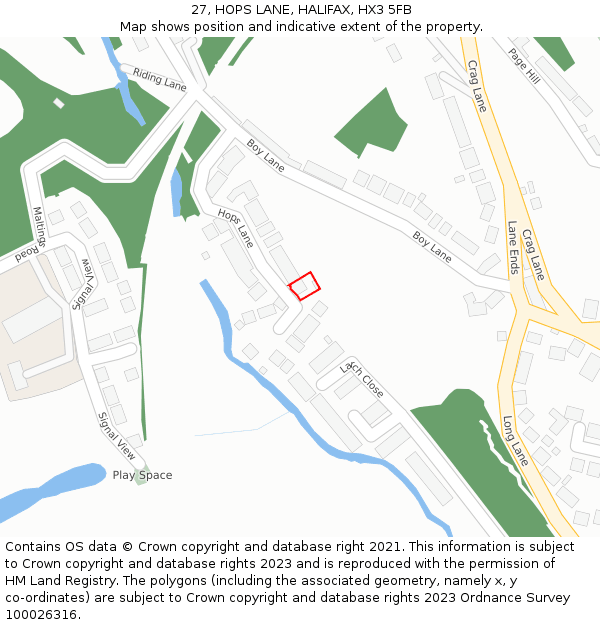 27, HOPS LANE, HALIFAX, HX3 5FB: Location map and indicative extent of plot