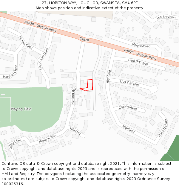 27, HORIZON WAY, LOUGHOR, SWANSEA, SA4 6PF: Location map and indicative extent of plot