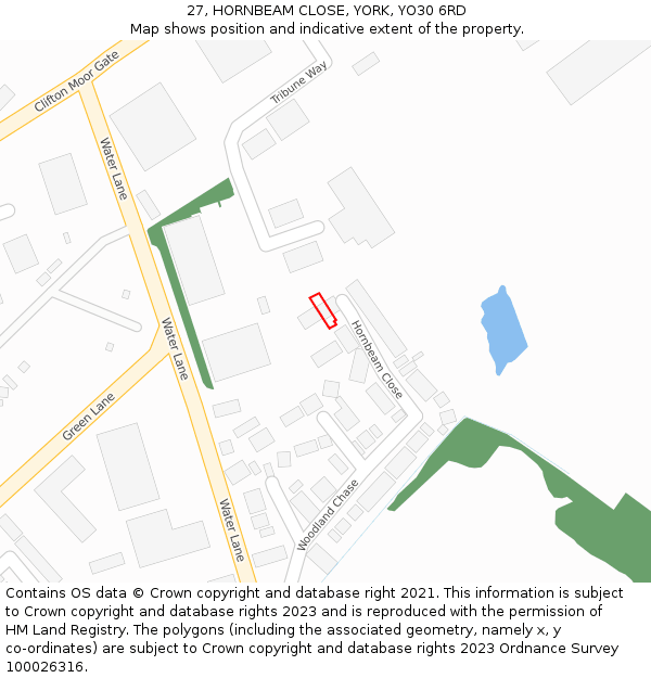 27, HORNBEAM CLOSE, YORK, YO30 6RD: Location map and indicative extent of plot