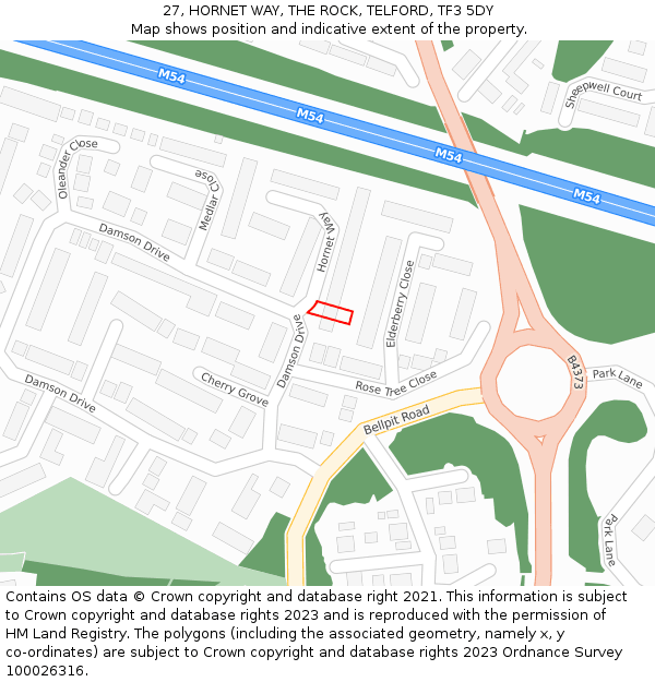 27, HORNET WAY, THE ROCK, TELFORD, TF3 5DY: Location map and indicative extent of plot