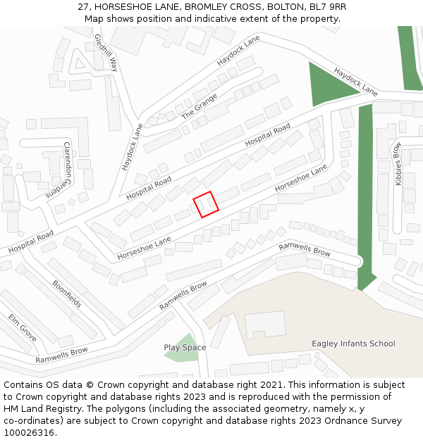 27, HORSESHOE LANE, BROMLEY CROSS, BOLTON, BL7 9RR: Location map and indicative extent of plot