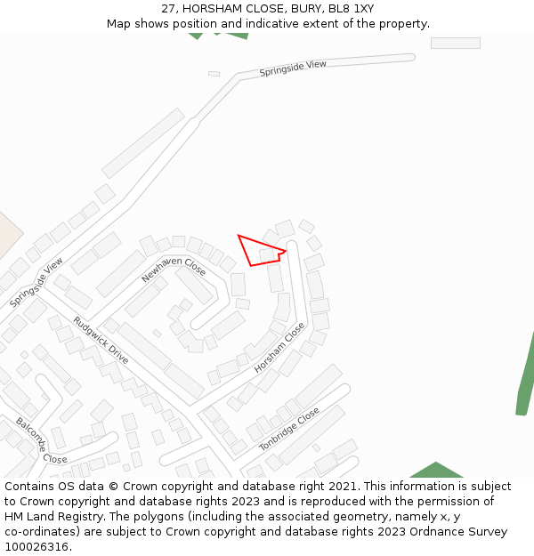 27, HORSHAM CLOSE, BURY, BL8 1XY: Location map and indicative extent of plot