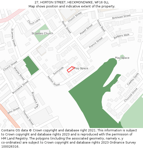 27, HORTON STREET, HECKMONDWIKE, WF16 0LL: Location map and indicative extent of plot