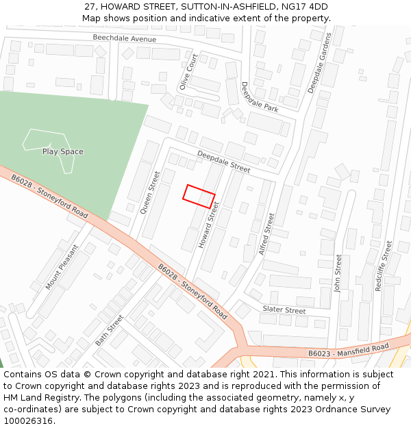 27, HOWARD STREET, SUTTON-IN-ASHFIELD, NG17 4DD: Location map and indicative extent of plot