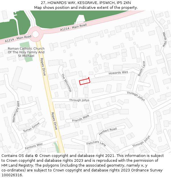 27, HOWARDS WAY, KESGRAVE, IPSWICH, IP5 2XN: Location map and indicative extent of plot