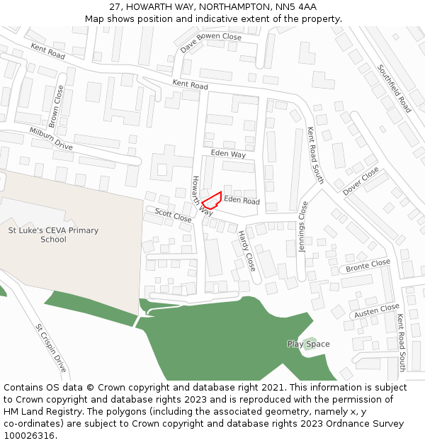 27, HOWARTH WAY, NORTHAMPTON, NN5 4AA: Location map and indicative extent of plot