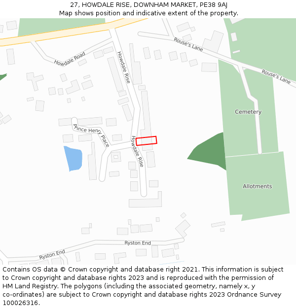 27, HOWDALE RISE, DOWNHAM MARKET, PE38 9AJ: Location map and indicative extent of plot