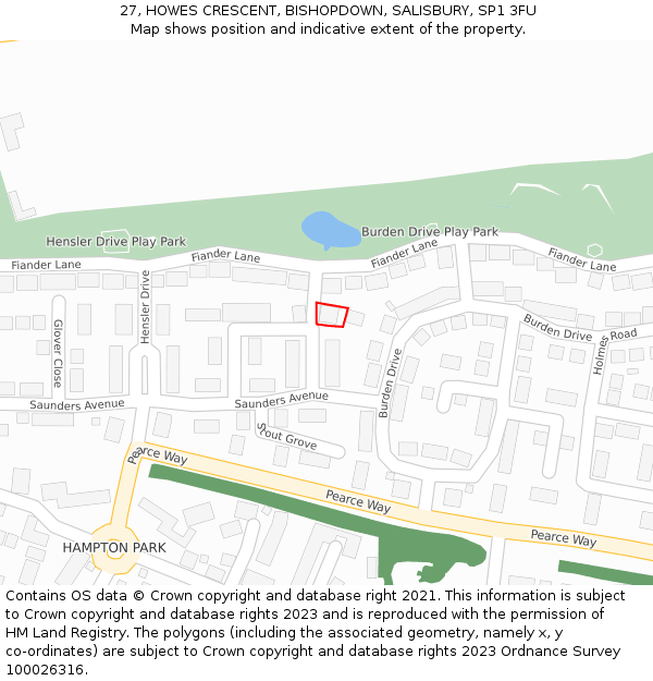 27, HOWES CRESCENT, BISHOPDOWN, SALISBURY, SP1 3FU: Location map and indicative extent of plot
