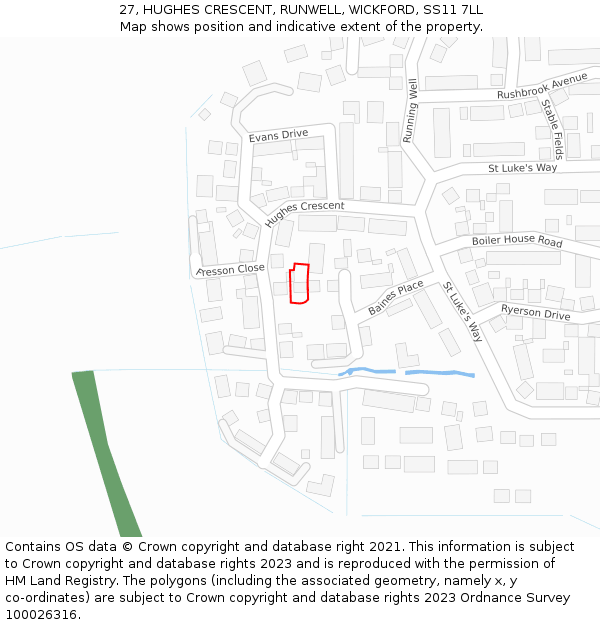 27, HUGHES CRESCENT, RUNWELL, WICKFORD, SS11 7LL: Location map and indicative extent of plot