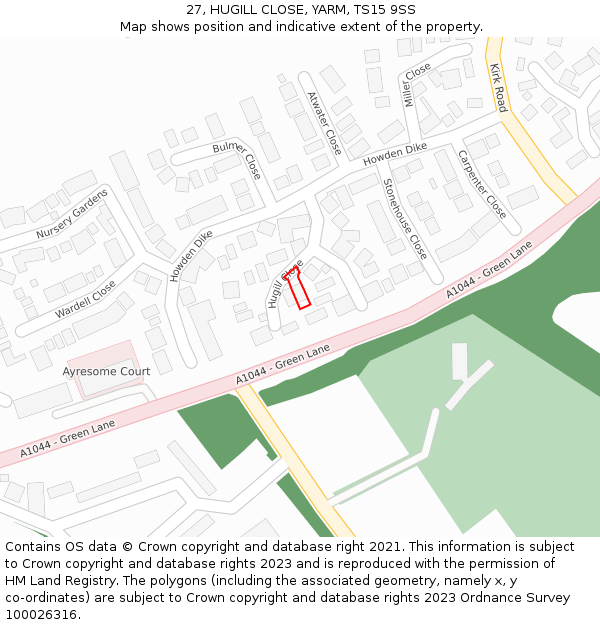 27, HUGILL CLOSE, YARM, TS15 9SS: Location map and indicative extent of plot