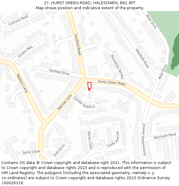 27, HURST GREEN ROAD, HALESOWEN, B62 9PT: Location map and indicative extent of plot