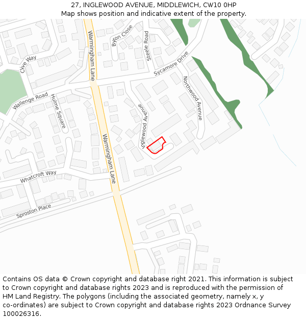 27, INGLEWOOD AVENUE, MIDDLEWICH, CW10 0HP: Location map and indicative extent of plot