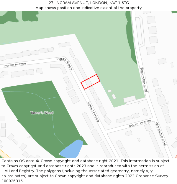 27, INGRAM AVENUE, LONDON, NW11 6TG: Location map and indicative extent of plot