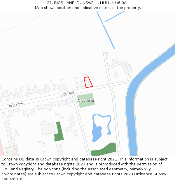 27, INGS LANE, DUNSWELL, HULL, HU6 0AL: Location map and indicative extent of plot