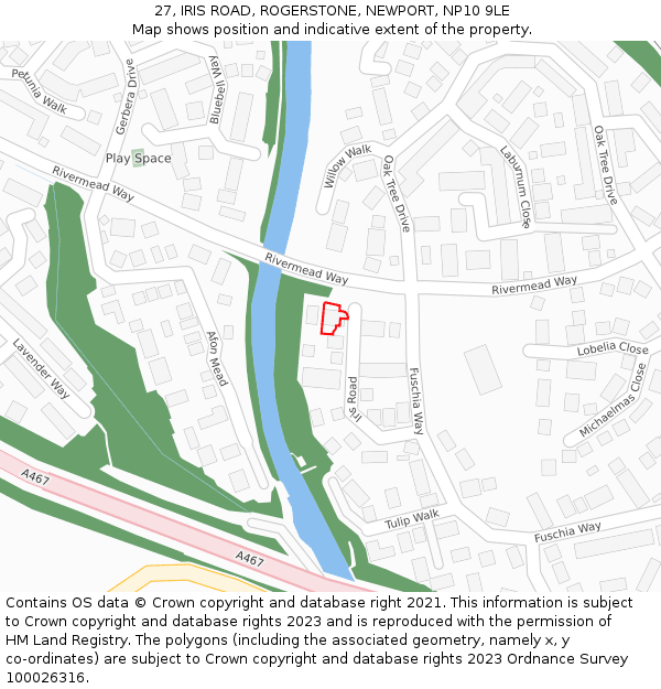 27, IRIS ROAD, ROGERSTONE, NEWPORT, NP10 9LE: Location map and indicative extent of plot