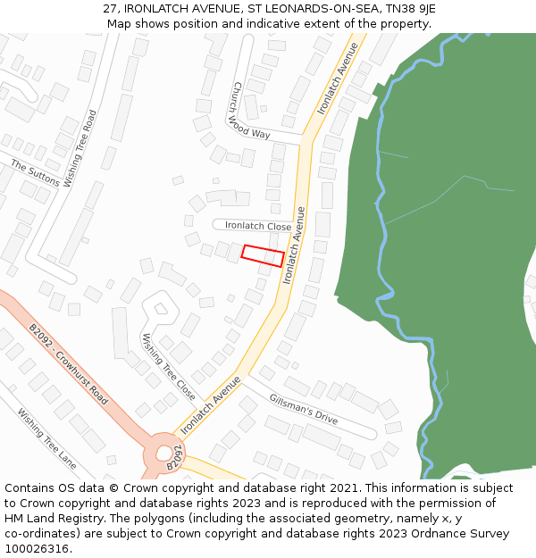 27, IRONLATCH AVENUE, ST LEONARDS-ON-SEA, TN38 9JE: Location map and indicative extent of plot