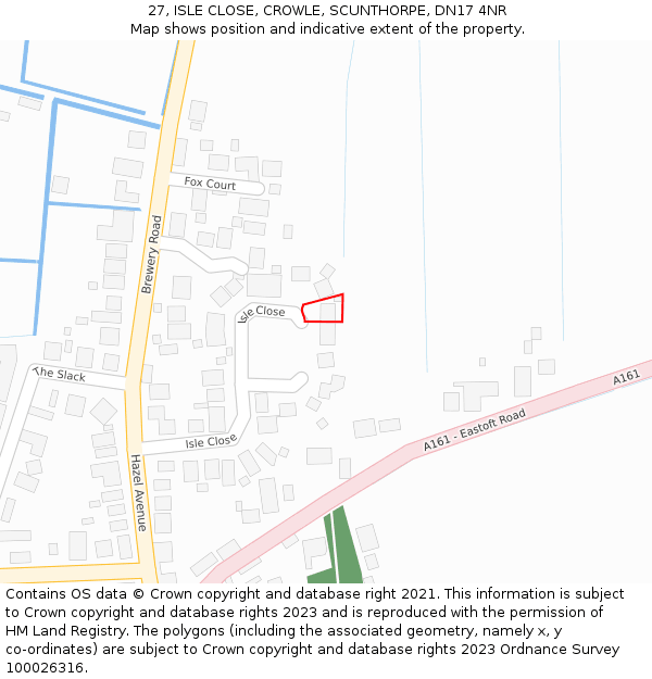 27, ISLE CLOSE, CROWLE, SCUNTHORPE, DN17 4NR: Location map and indicative extent of plot