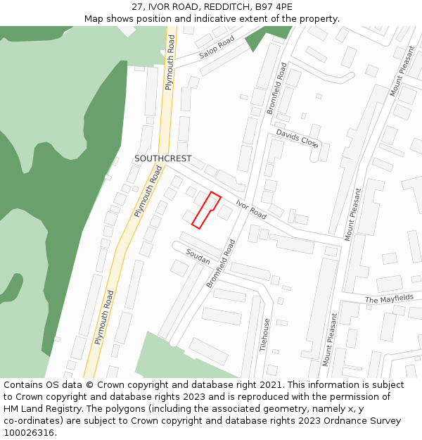 27, IVOR ROAD, REDDITCH, B97 4PE: Location map and indicative extent of plot