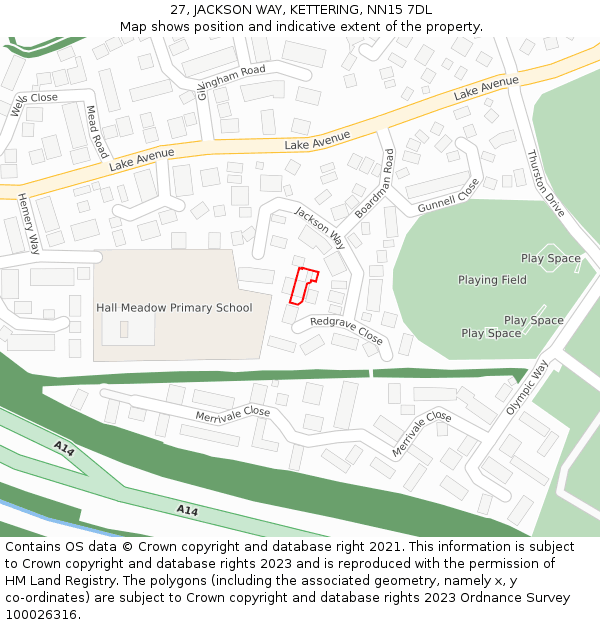 27, JACKSON WAY, KETTERING, NN15 7DL: Location map and indicative extent of plot