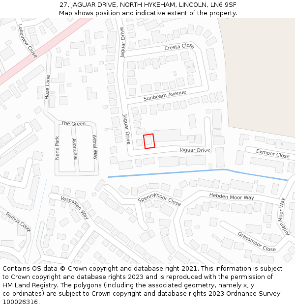 27, JAGUAR DRIVE, NORTH HYKEHAM, LINCOLN, LN6 9SF: Location map and indicative extent of plot