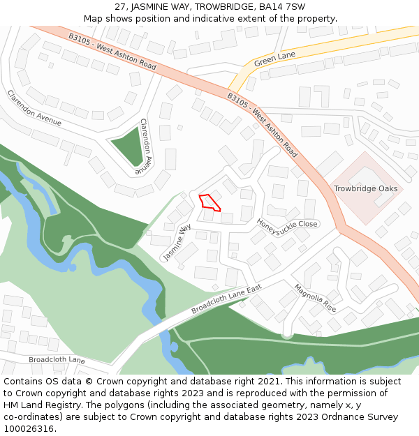 27, JASMINE WAY, TROWBRIDGE, BA14 7SW: Location map and indicative extent of plot