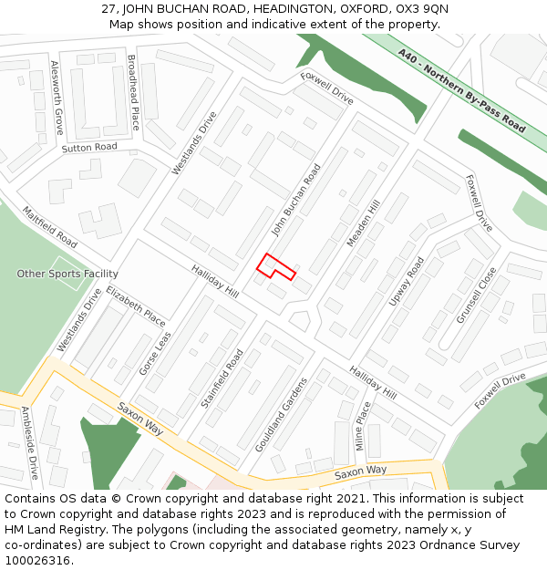 27, JOHN BUCHAN ROAD, HEADINGTON, OXFORD, OX3 9QN: Location map and indicative extent of plot