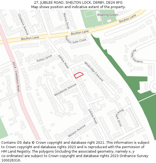27, JUBILEE ROAD, SHELTON LOCK, DERBY, DE24 9FG: Location map and indicative extent of plot
