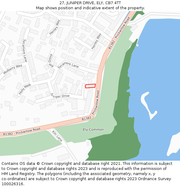 27, JUNIPER DRIVE, ELY, CB7 4TT: Location map and indicative extent of plot