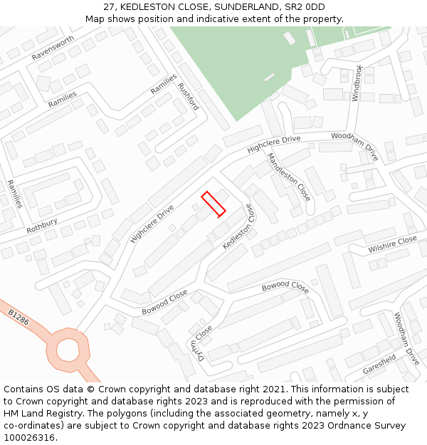 27, KEDLESTON CLOSE, SUNDERLAND, SR2 0DD: Location map and indicative extent of plot