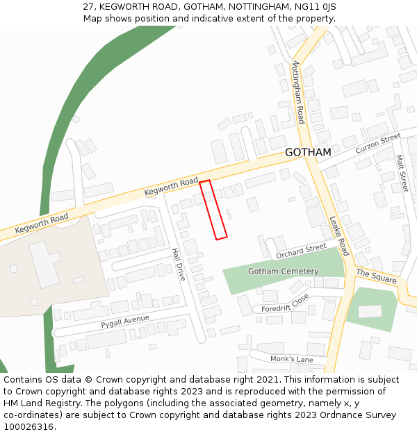 27, KEGWORTH ROAD, GOTHAM, NOTTINGHAM, NG11 0JS: Location map and indicative extent of plot