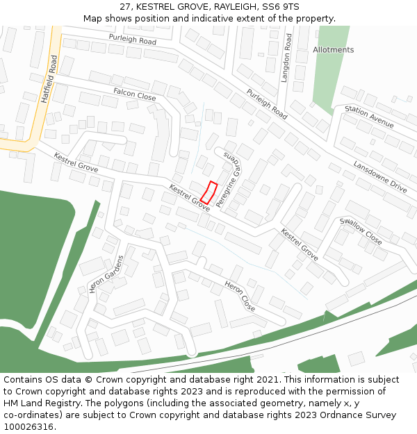 27, KESTREL GROVE, RAYLEIGH, SS6 9TS: Location map and indicative extent of plot