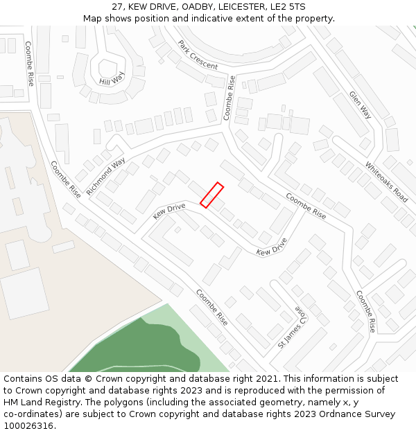 27, KEW DRIVE, OADBY, LEICESTER, LE2 5TS: Location map and indicative extent of plot