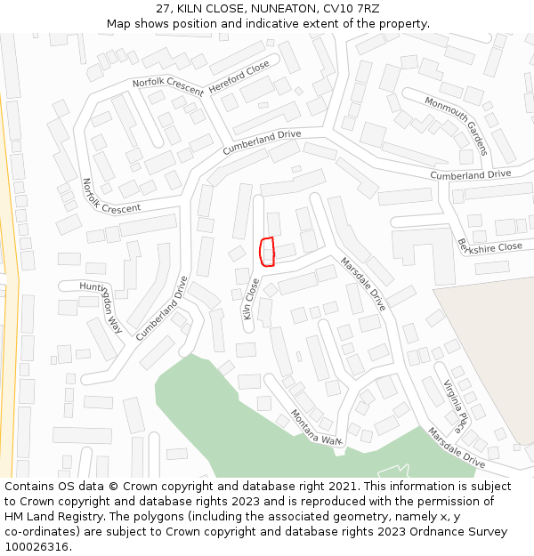 27, KILN CLOSE, NUNEATON, CV10 7RZ: Location map and indicative extent of plot