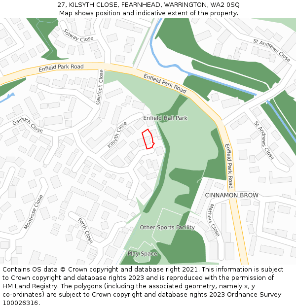 27, KILSYTH CLOSE, FEARNHEAD, WARRINGTON, WA2 0SQ: Location map and indicative extent of plot