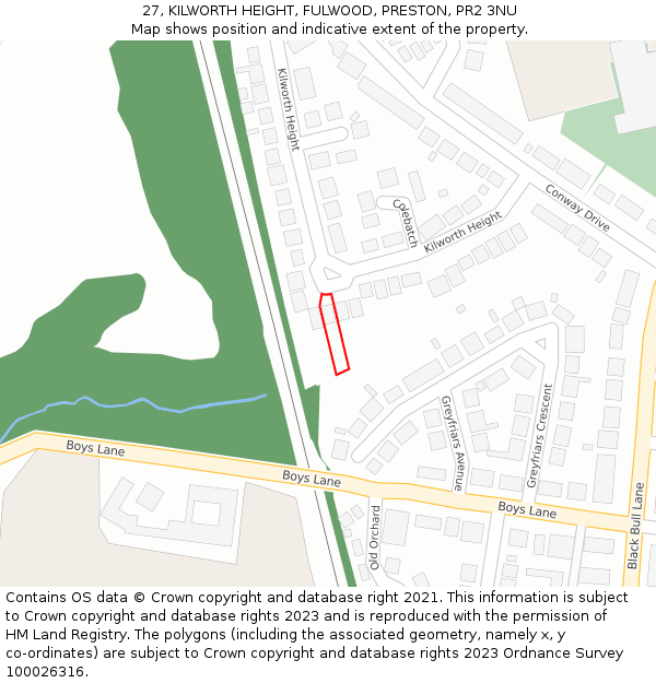 27, KILWORTH HEIGHT, FULWOOD, PRESTON, PR2 3NU: Location map and indicative extent of plot