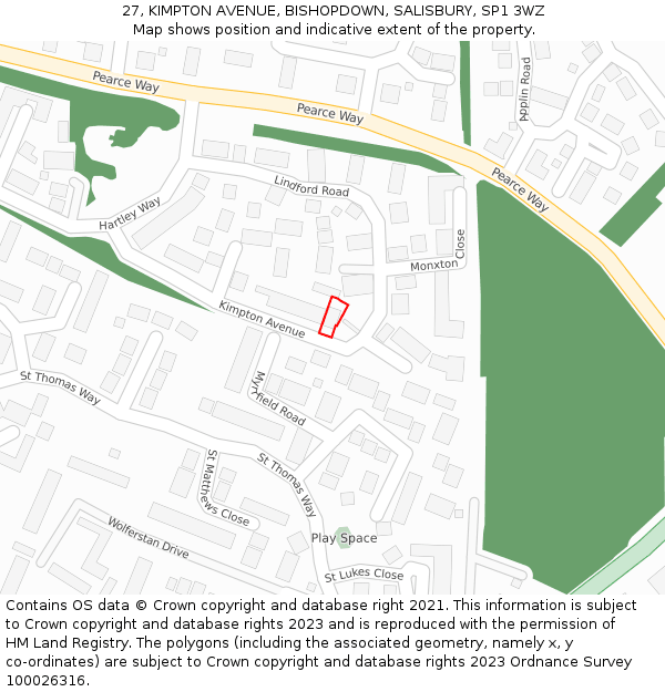 27, KIMPTON AVENUE, BISHOPDOWN, SALISBURY, SP1 3WZ: Location map and indicative extent of plot