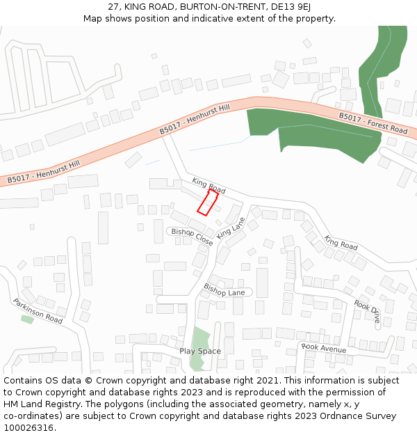27, KING ROAD, BURTON-ON-TRENT, DE13 9EJ: Location map and indicative extent of plot