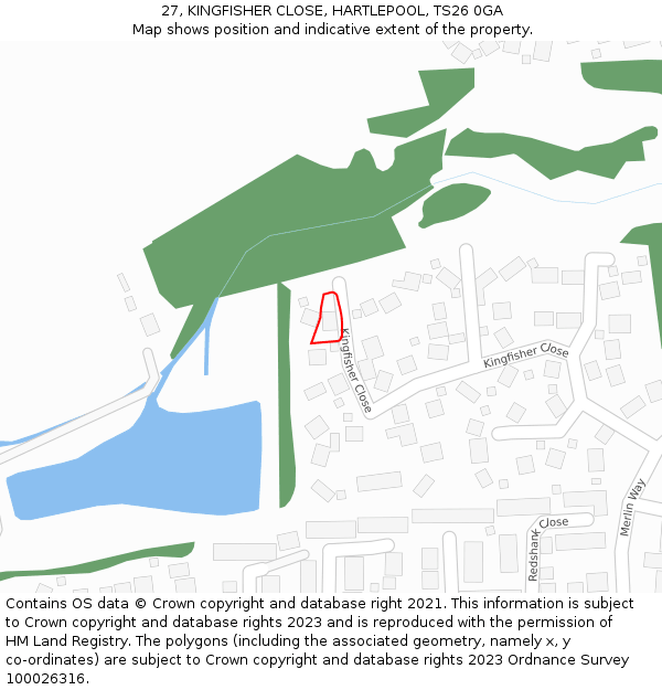27, KINGFISHER CLOSE, HARTLEPOOL, TS26 0GA: Location map and indicative extent of plot