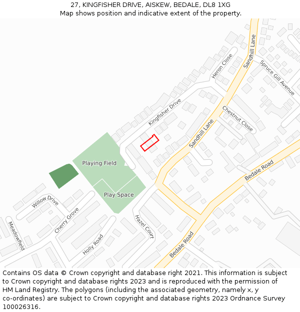 27, KINGFISHER DRIVE, AISKEW, BEDALE, DL8 1XG: Location map and indicative extent of plot