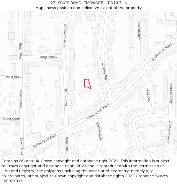 27, KINGS ROAD, EMSWORTH, PO10 7HN: Location map and indicative extent of plot