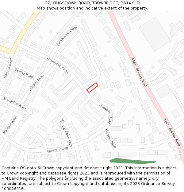 27, KINGSDOWN ROAD, TROWBRIDGE, BA14 0LD: Location map and indicative extent of plot